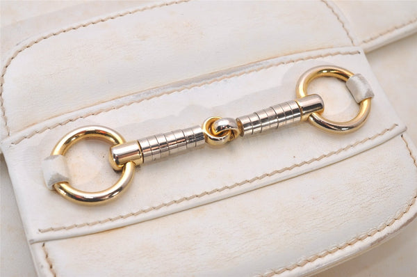 Authentic GUCCI Vintage Horsebit Shoulder Hand Bag Purse Leather White 5166I