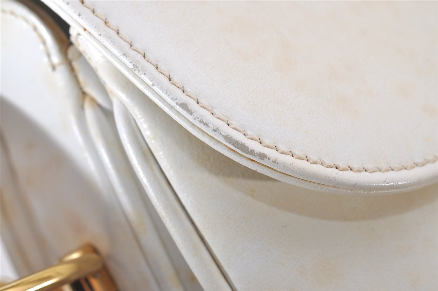 Authentic GUCCI Vintage Horsebit Shoulder Hand Bag Purse Leather White 5166I