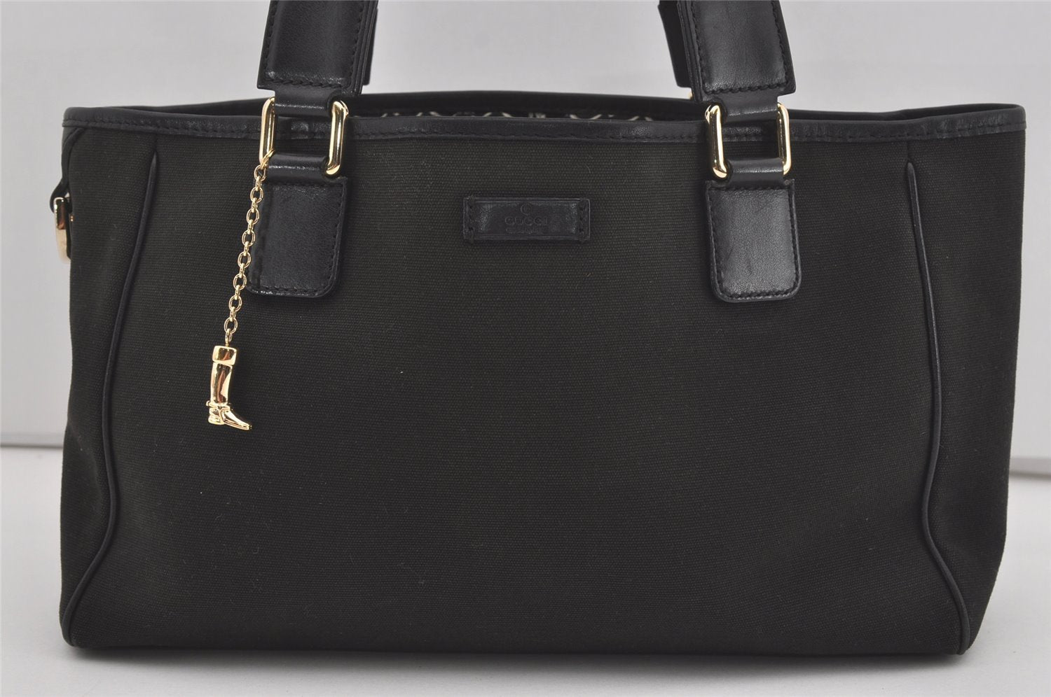 Authentic GUCCI Vintage Hand Tote Bag Purse Canvas Leather 264221 Black 5170I