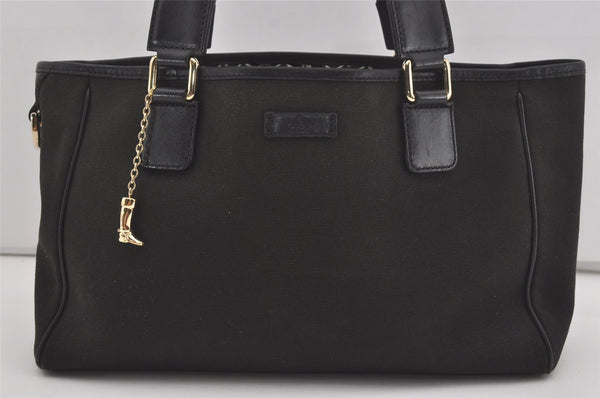 Authentic GUCCI Vintage Hand Tote Bag Purse Canvas Leather 264221 Black 5170I