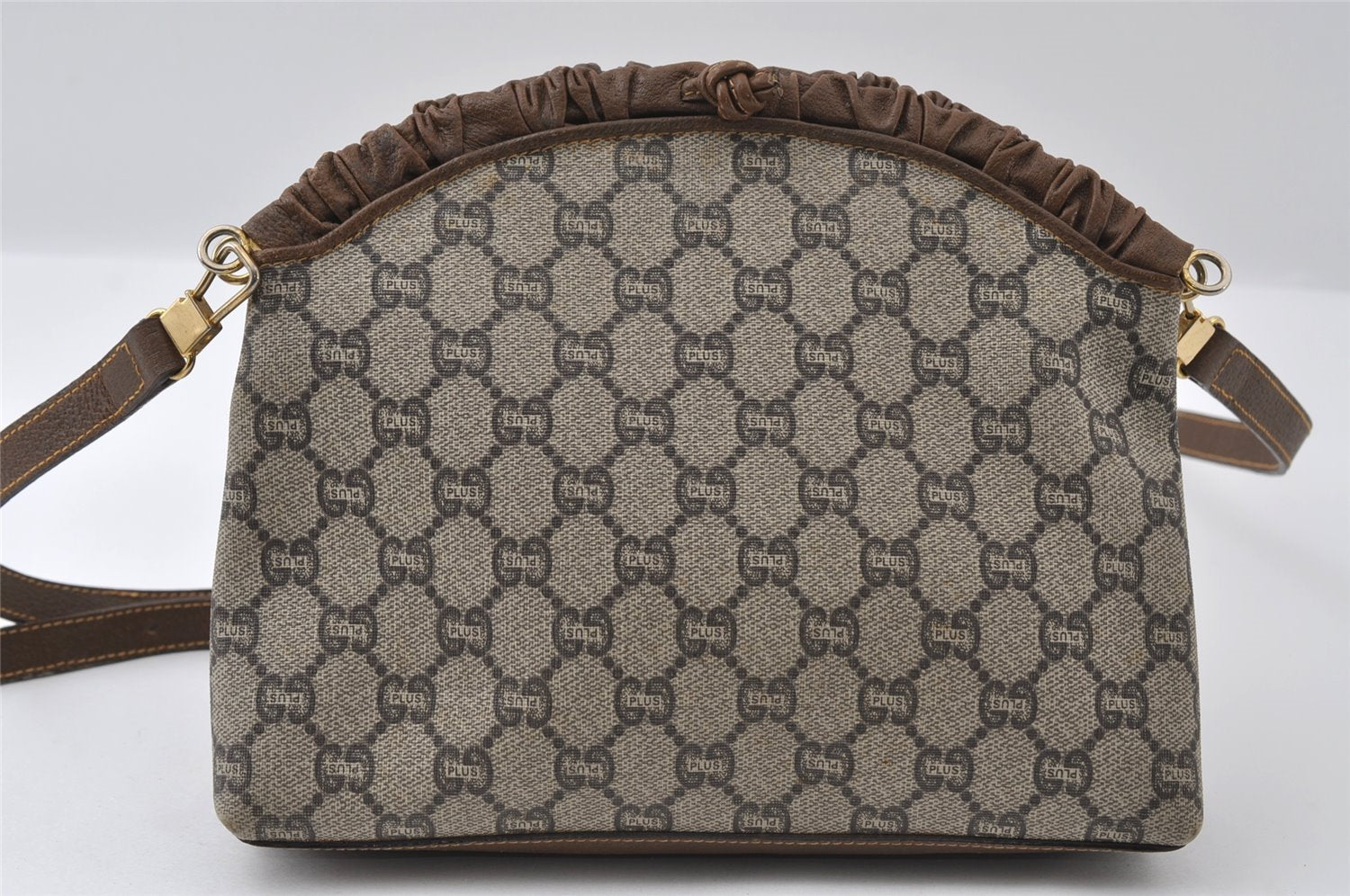 Authentic GUCCI GG Plus Shoulder Cross Body Bag GG PVC Leather Brown Junk 5171I