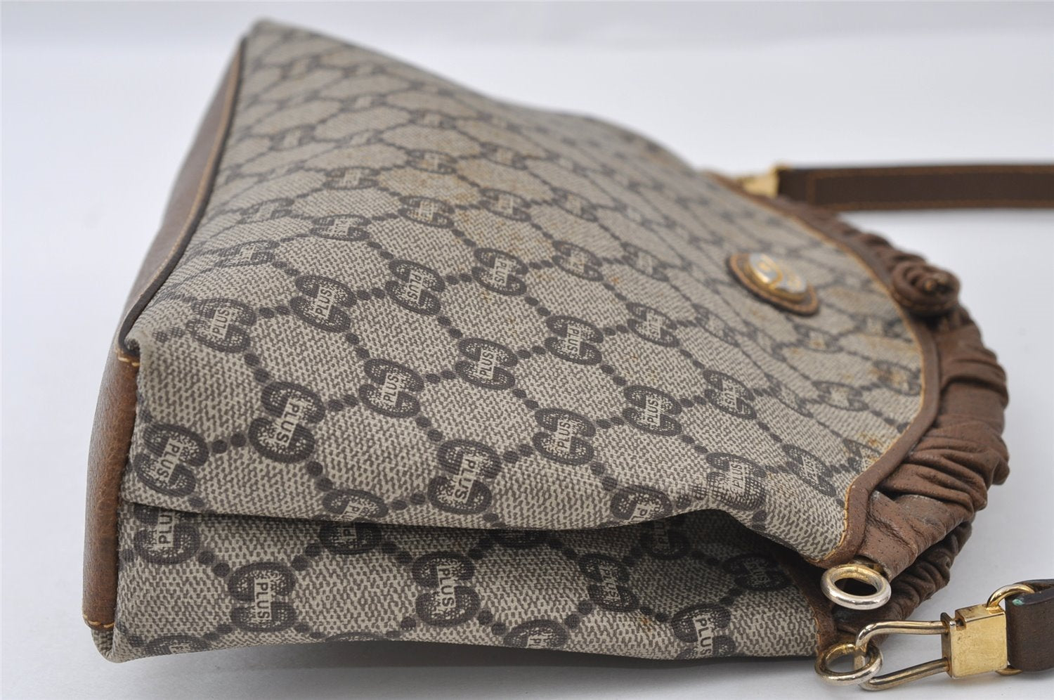 Authentic GUCCI GG Plus Shoulder Cross Body Bag GG PVC Leather Brown Junk 5171I