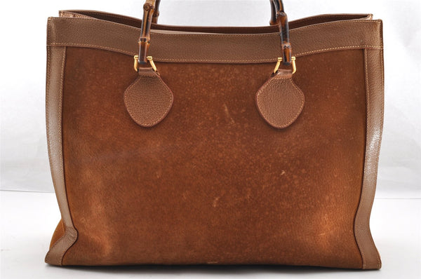 Authentic GUCCI Bamboo Hand Shoulder Bag Suede Leather Brown Junk 5173I