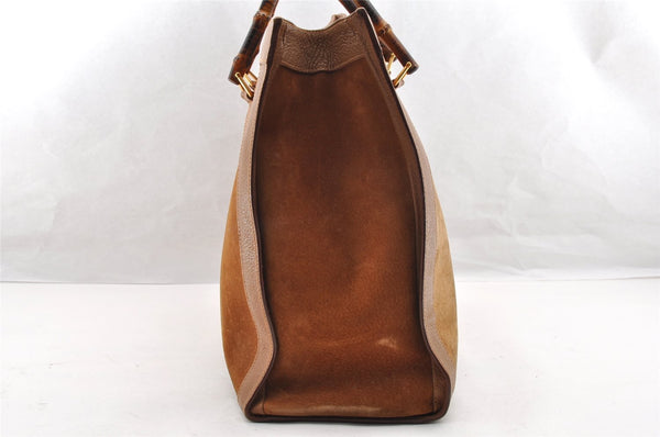 Authentic GUCCI Bamboo Hand Shoulder Bag Suede Leather Brown Junk 5173I