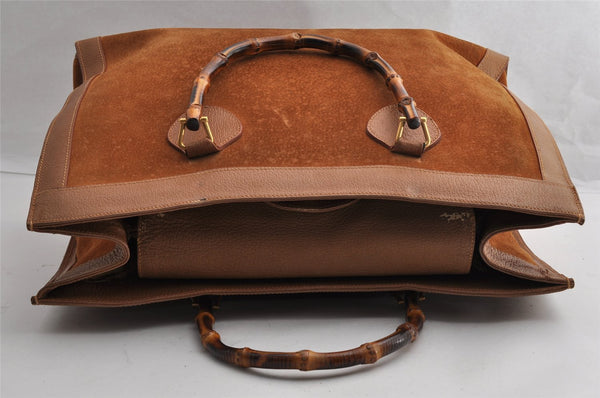 Authentic GUCCI Bamboo Hand Shoulder Bag Suede Leather Brown Junk 5173I