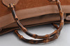 Authentic GUCCI Bamboo Hand Shoulder Bag Suede Leather Brown Junk 5173I