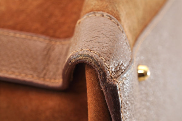 Authentic GUCCI Bamboo Hand Shoulder Bag Suede Leather Brown Junk 5173I