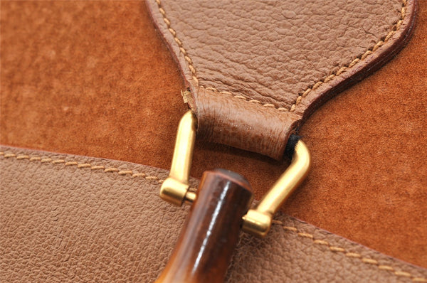 Authentic GUCCI Bamboo Hand Shoulder Bag Suede Leather Brown Junk 5173I