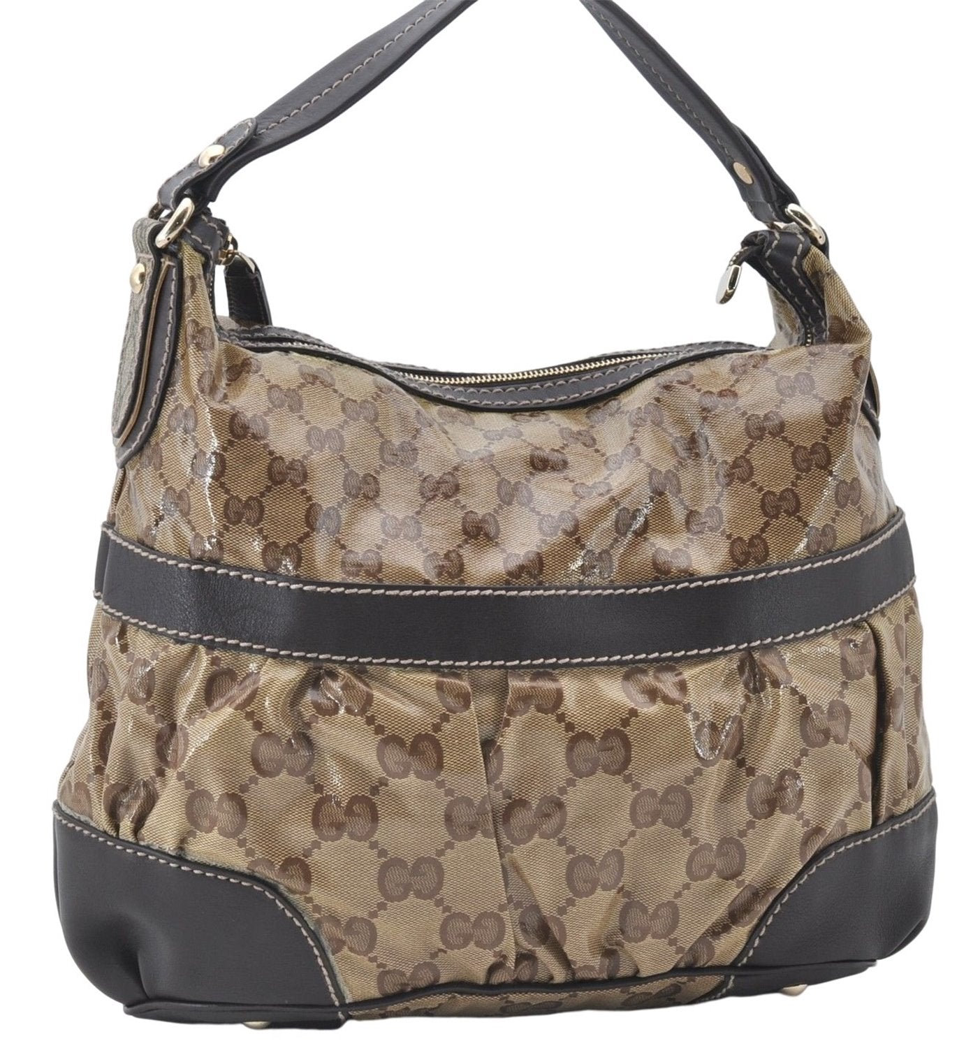 Authentic GUCCI GG Crystal Shoulder Hand Bag PVC Leather 223965 Brown 5176E