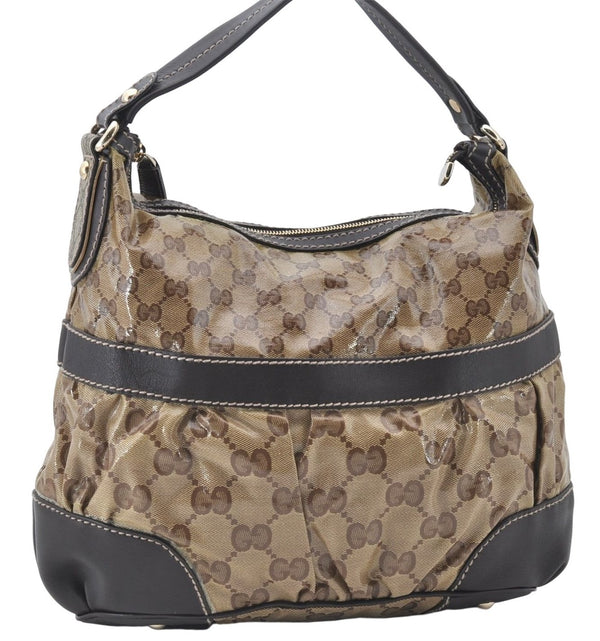 Authentic GUCCI GG Crystal Shoulder Hand Bag PVC Leather 223965 Brown 5176E