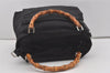 Authentic GUCCI Vintage Bamboo 2Way Hand Shoulder Bag Nylon Leather Black 5176I