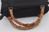Authentic GUCCI Vintage Bamboo 2Way Hand Shoulder Bag Nylon Leather Black 5176I