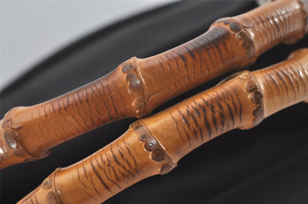 Authentic GUCCI Vintage Bamboo 2Way Hand Shoulder Bag Nylon Leather Black 5176I