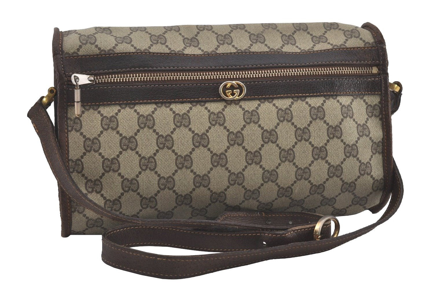 Authentic GUCCI Vintage Shoulder Cross Body Bag Purse GG PVC Leather Brown 5177I