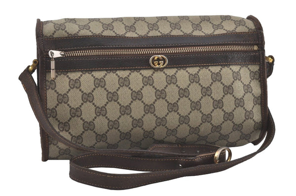 Authentic GUCCI Vintage Shoulder Cross Body Bag Purse GG PVC Leather Brown 5177I