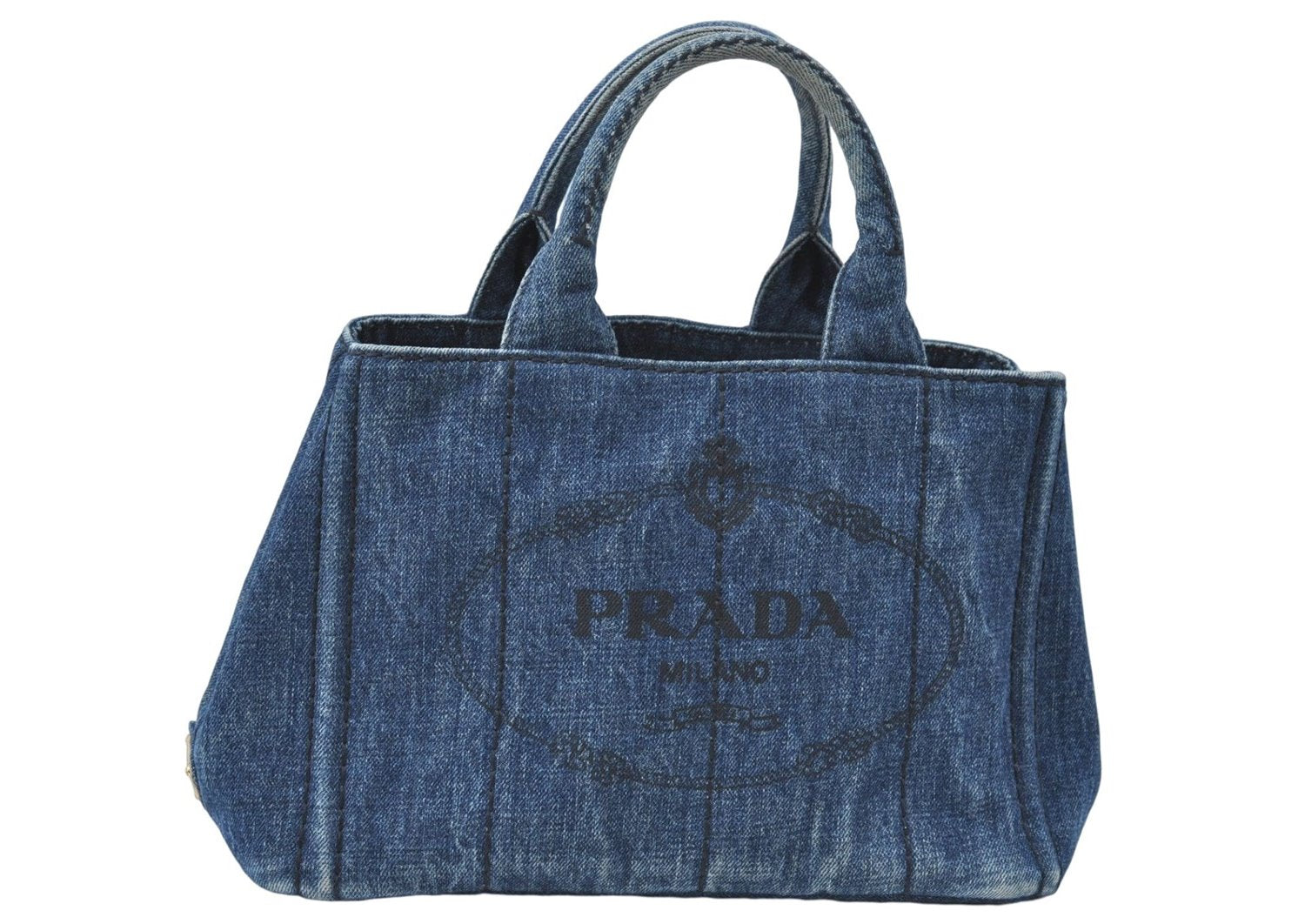 Authentic PRADA Canapa SS Denim Hand Bag Purse Blue 5178B