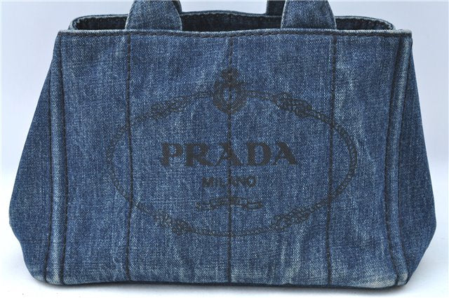 Authentic PRADA Canapa SS Denim Hand Bag Purse Blue 5178B