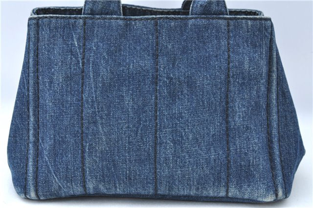 Authentic PRADA Canapa SS Denim Hand Bag Purse Blue 5178B