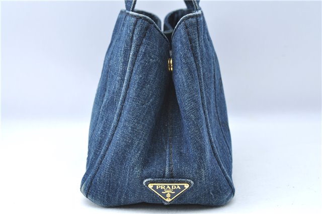 Authentic PRADA Canapa SS Denim Hand Bag Purse Blue 5178B