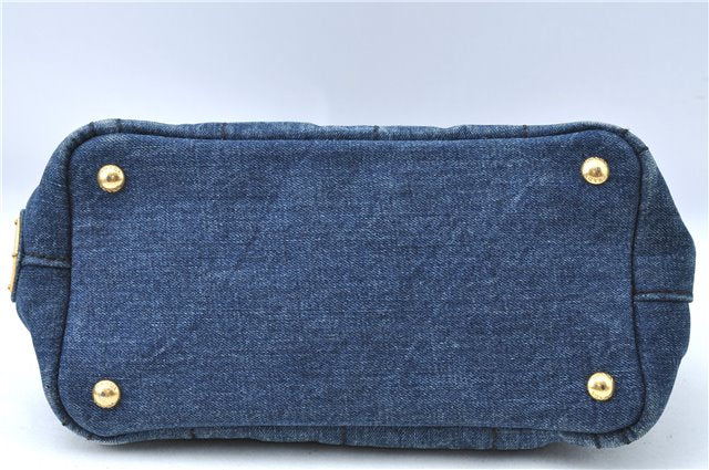 Authentic PRADA Canapa SS Denim Hand Bag Purse Blue 5178B