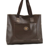 Authentic VALENTINO V Logo Shoulder Tote Bag PVC Leather Brown 5181C