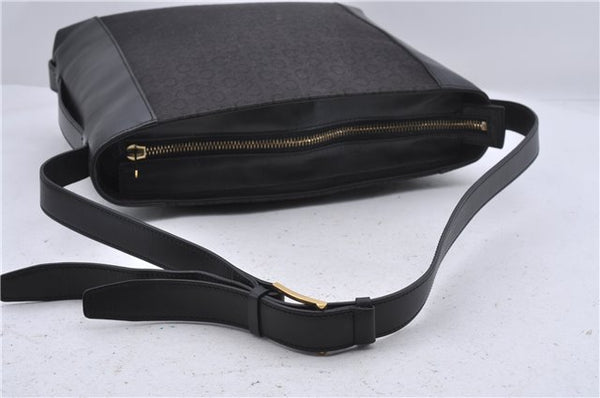 Authentic CELINE C Macadam Blason Shoulder Bag Canvas Leather Black 5181D