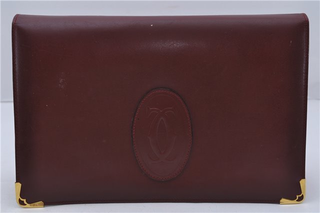 Authentic Cartier Must de Cartier Clutch Bag Leather Bordeaux Red 5184C