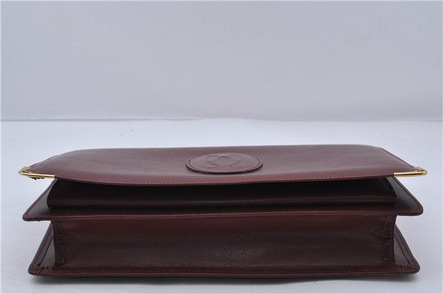 Authentic Cartier Must de Cartier Clutch Bag Leather Bordeaux Red 5184C