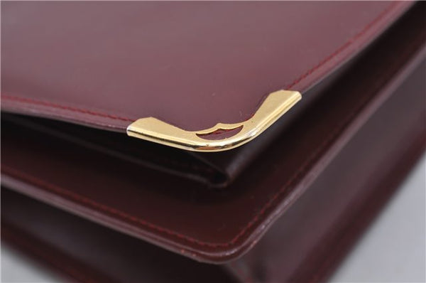 Authentic Cartier Must de Cartier Clutch Bag Leather Bordeaux Red 5184C