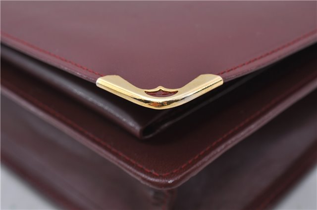 Authentic Cartier Must de Cartier Clutch Bag Leather Bordeaux Red 5184C