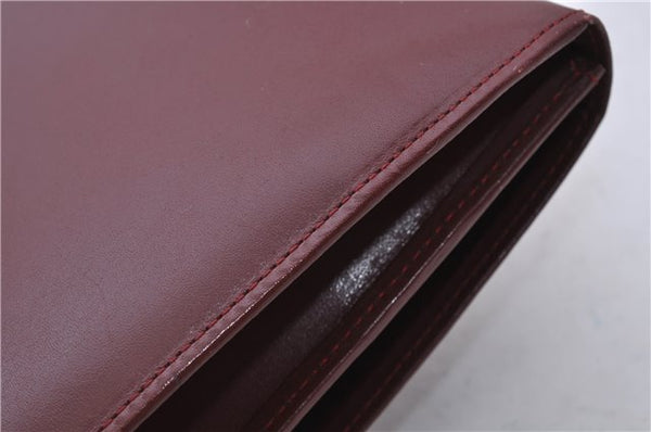 Authentic Cartier Must de Cartier Clutch Bag Leather Bordeaux Red 5184C