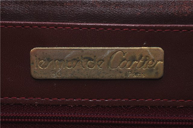 Authentic Cartier Must de Cartier Clutch Bag Leather Bordeaux Red 5184C