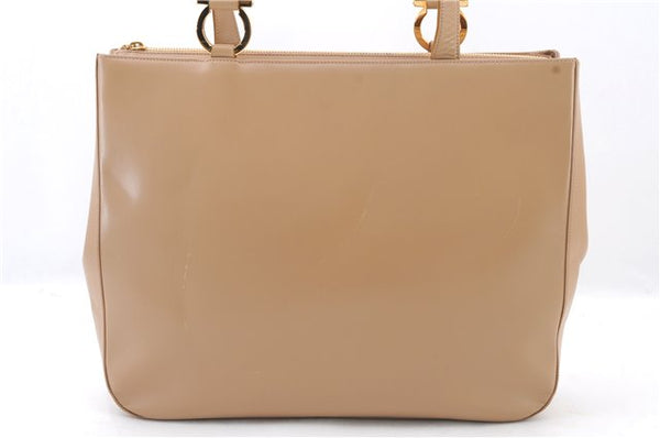 Authentic Ferragamo Leather Shoulder Hand Bag Purse Beige 5188C