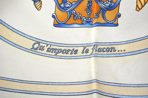 Authentic HERMES Carre 90 Scarf "Qu' importe le flacon..." Silk White 5191I