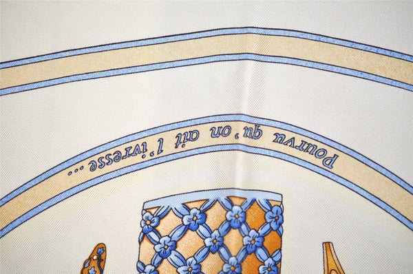 Authentic HERMES Carre 90 Scarf "Qu' importe le flacon..." Silk White 5191I