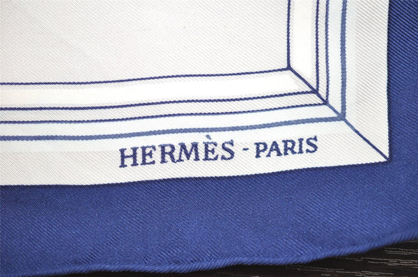 Authentic HERMES Carre 90 Scarf "Quai aux Fleursrn" Silk Navy 5192I