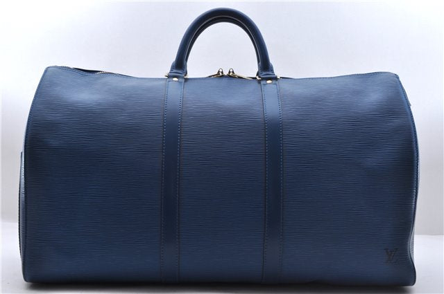 Authentic Louis Vuitton Epi Keepall 50 Boston Travel Bag Blue M42965 LV 5193D
