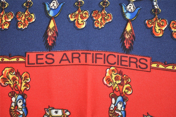 Authentic HERMES Carre 90 Scarf "LES ARTIFICIERS" Silk Navy 5193I