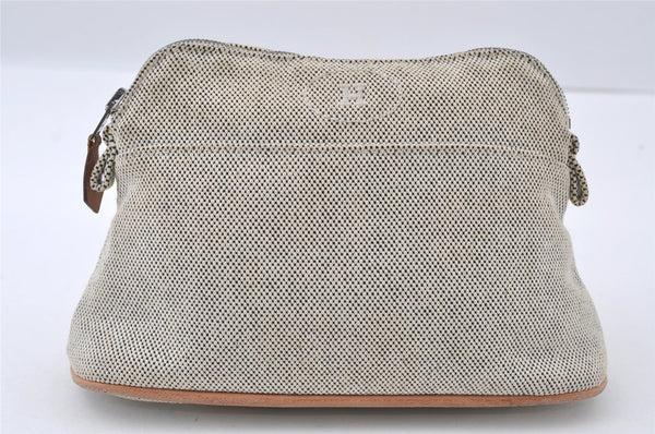 Authentic HERMES Bolide 20 Pouch Cosmetic Canvas Cotton Leather White 5196I