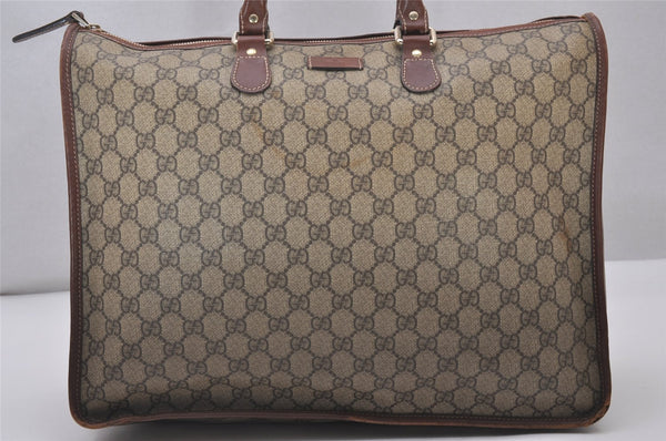 Authentic GUCCI Vintage Hand Boston Bag GG PVC Leather 189899 Brown 5199I