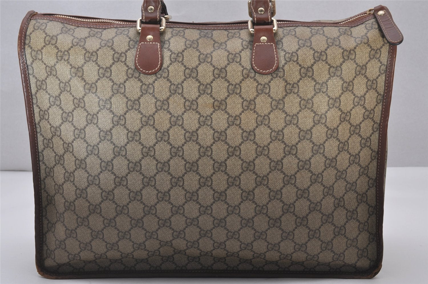 Authentic GUCCI Vintage Hand Boston Bag GG PVC Leather 189899 Brown 5199I