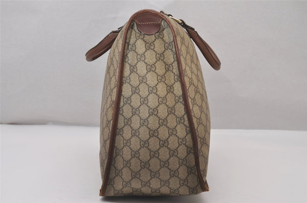 Authentic GUCCI Vintage Hand Boston Bag GG PVC Leather 189899 Brown 5199I