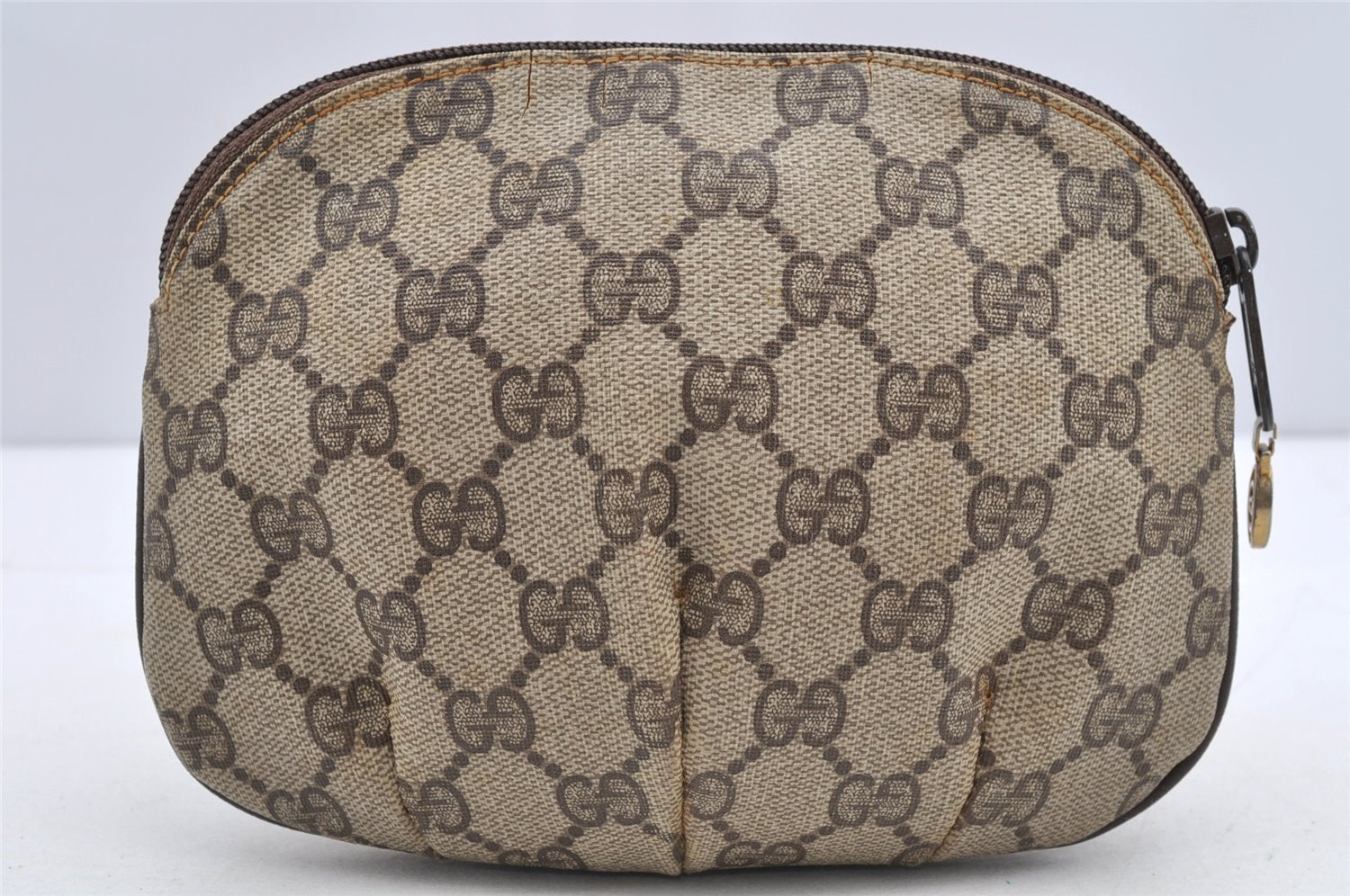 Authentic GUCCI Vintage Pouch Purse GG PVC Leather Brown Junk 5201I