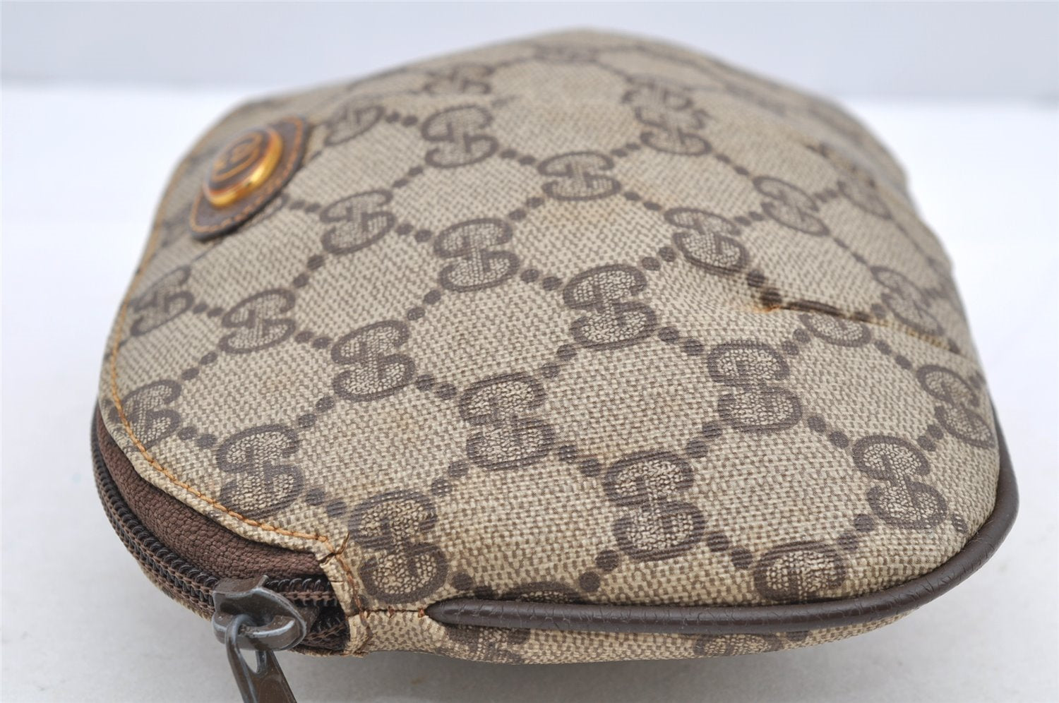 Authentic GUCCI Vintage Pouch Purse GG PVC Leather Brown Junk 5201I