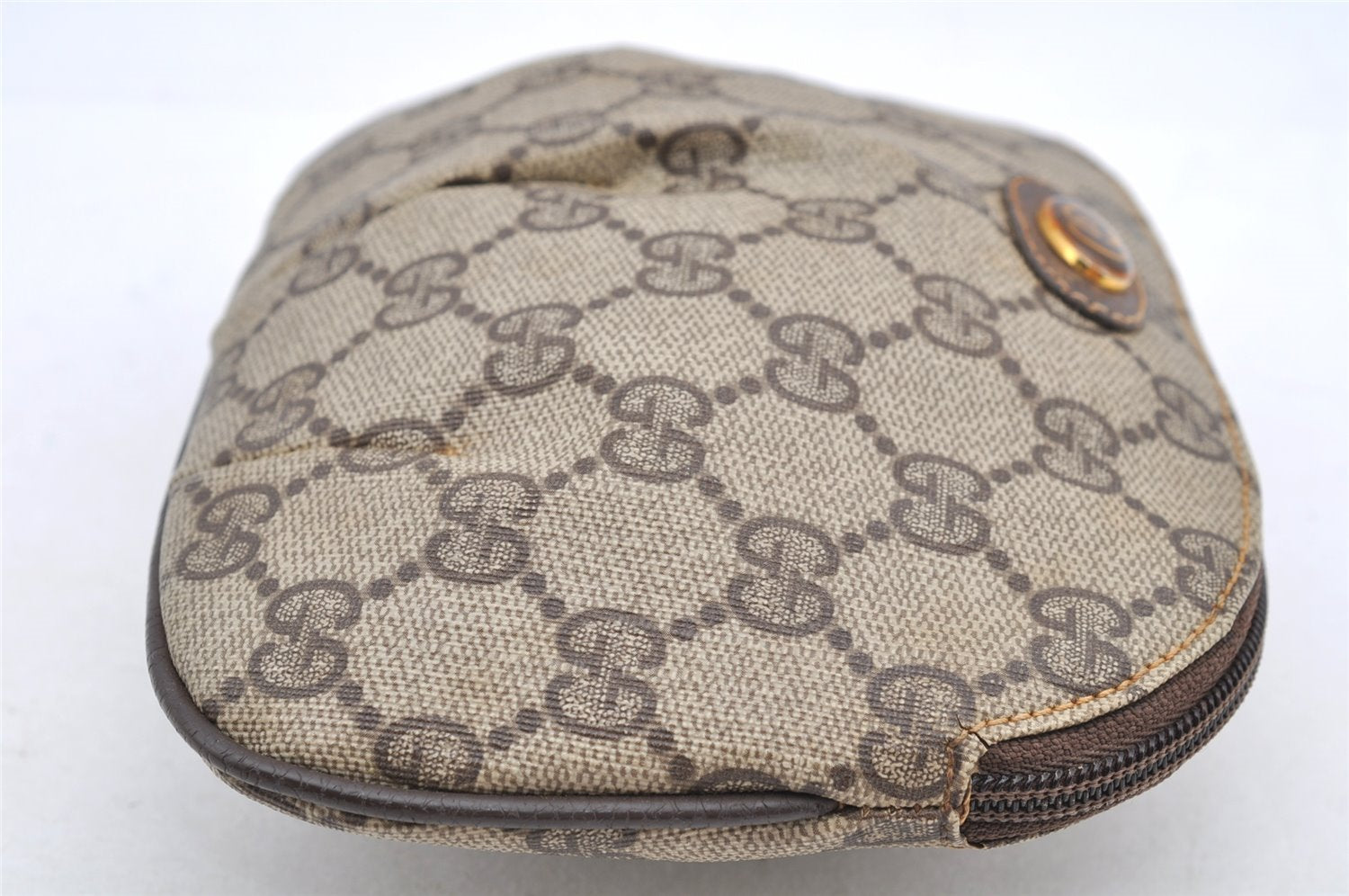 Authentic GUCCI Vintage Pouch Purse GG PVC Leather Brown Junk 5201I