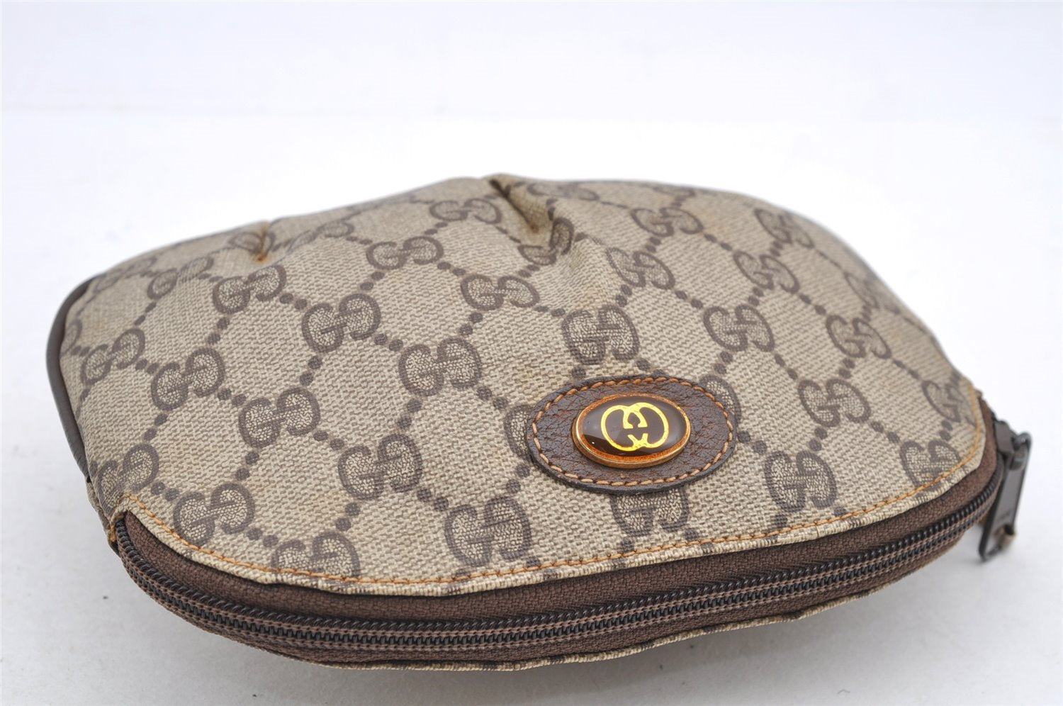 Authentic GUCCI Vintage Pouch Purse GG PVC Leather Brown Junk 5201I