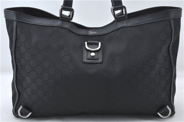 Authentic GUCCI Abbey Vintage Tote Hand Bag GG Nylon Leather 293580 Black 5204E