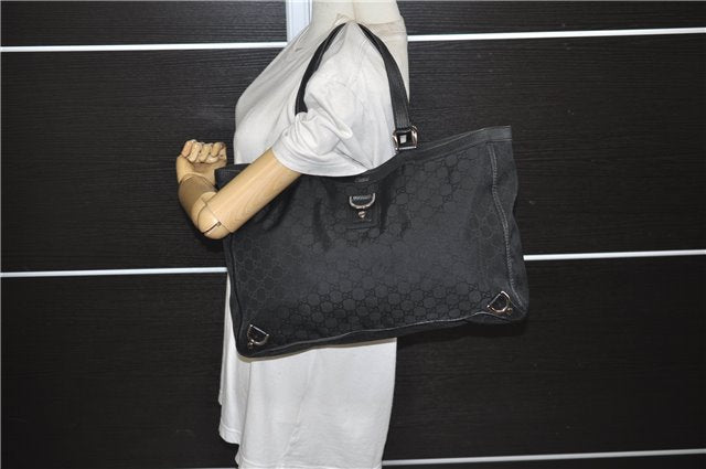 Authentic GUCCI Abbey Vintage Tote Hand Bag GG Nylon Leather 293580 Black 5204E
