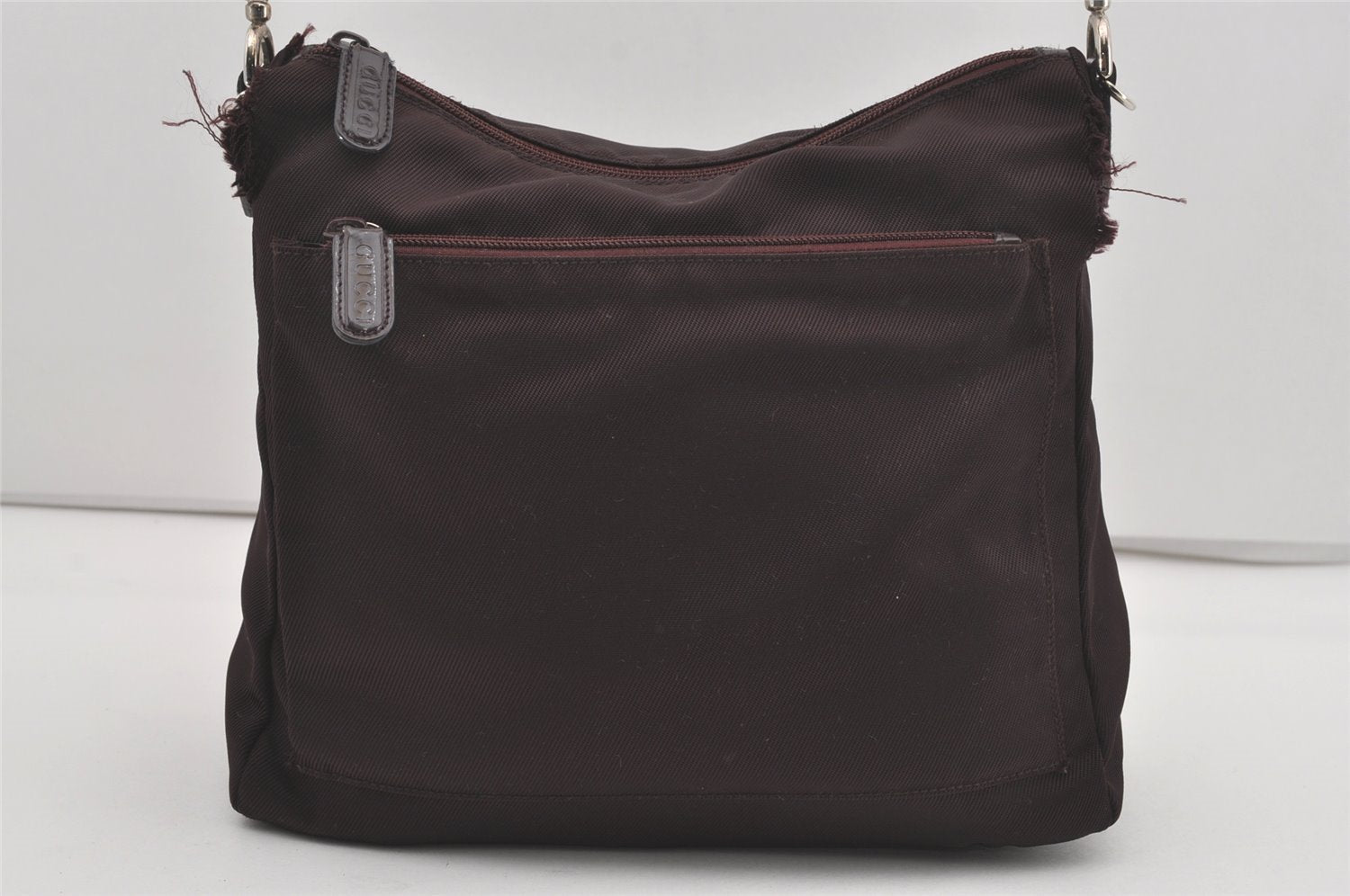 Authentic GUCCI Bamboo 2Way Shoulder Hand Bag Purse Nylon Leather Wine Red 5206I