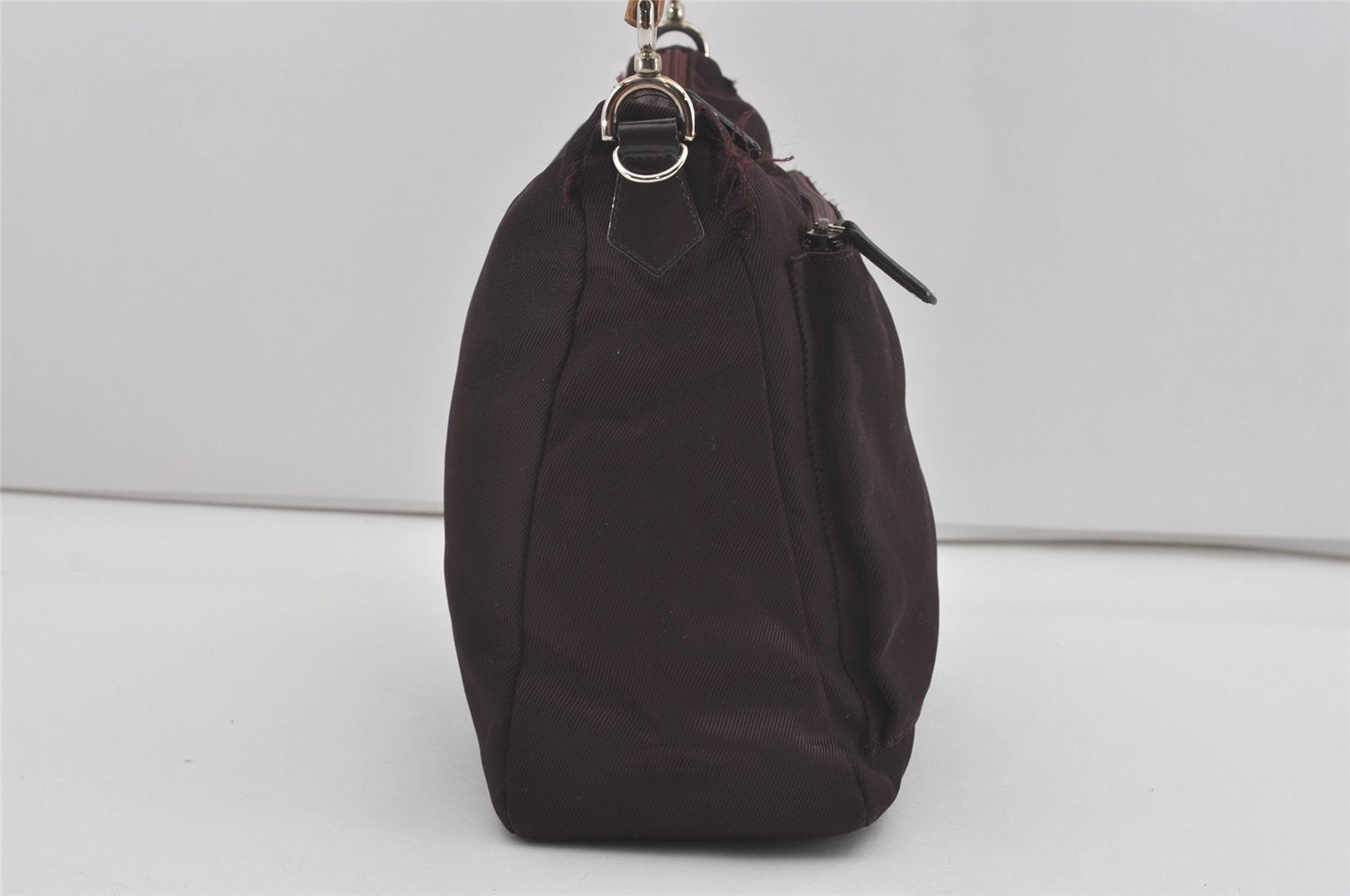 Authentic GUCCI Bamboo 2Way Shoulder Hand Bag Purse Nylon Leather Wine Red 5206I